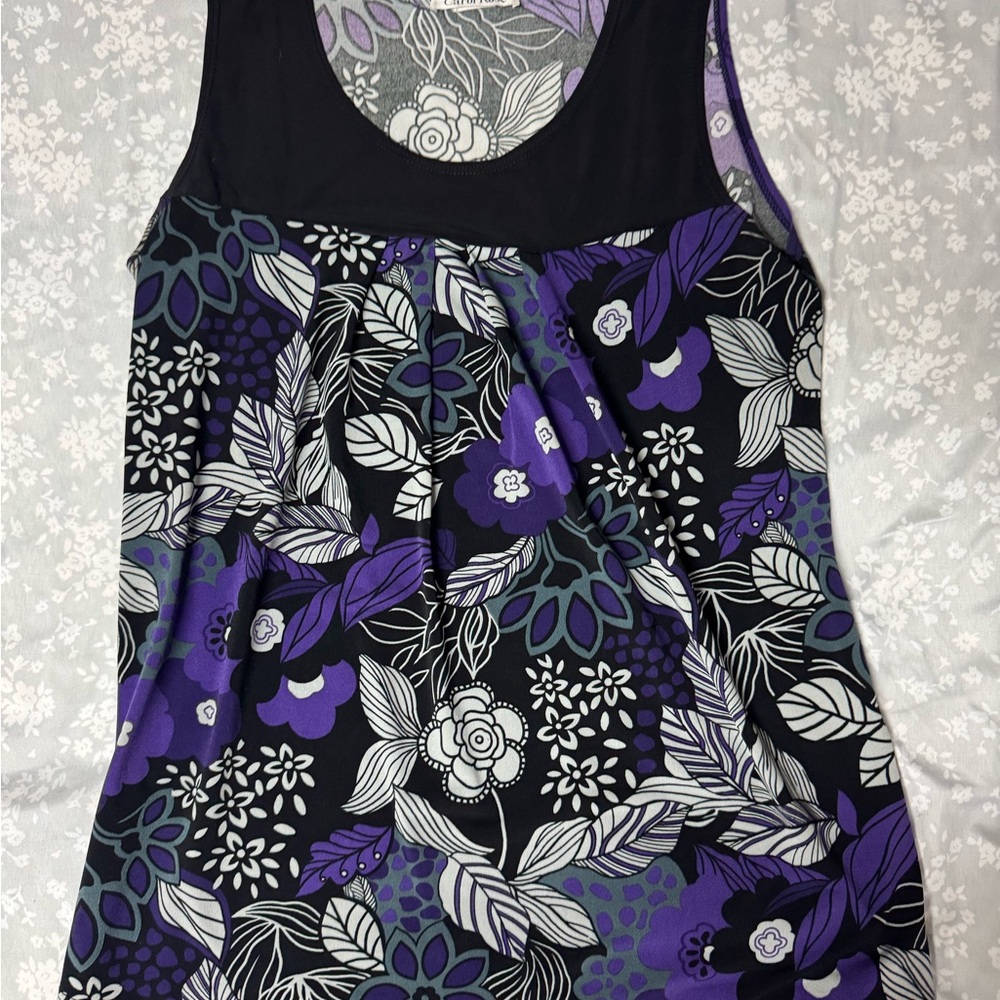 Carol Rose Black and Purple Floral Tank Top
